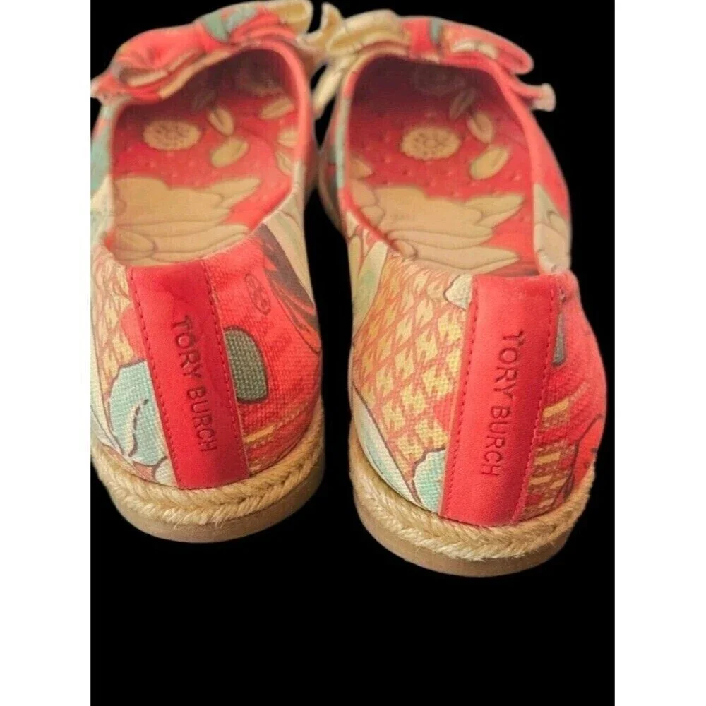 Tory Burch Tasmin Red Floral Print Espadrille Flats Canvas Jute Sole Women's 7B